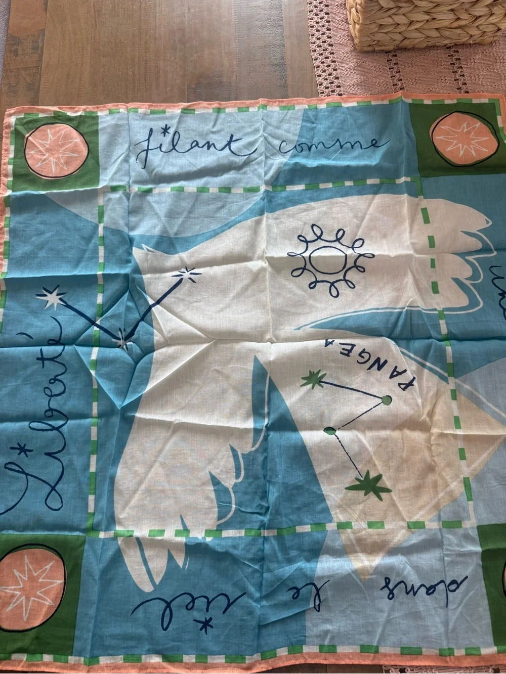 Sezane Scarf blue bird Pangea big like new